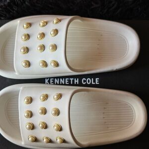 Kenneth Cole White Slides with Gold Studs